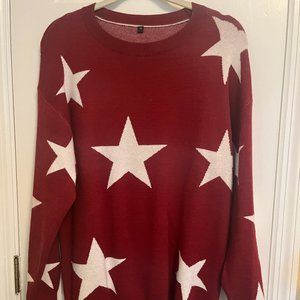 Burgandy Sweater with Stars MEDIUM